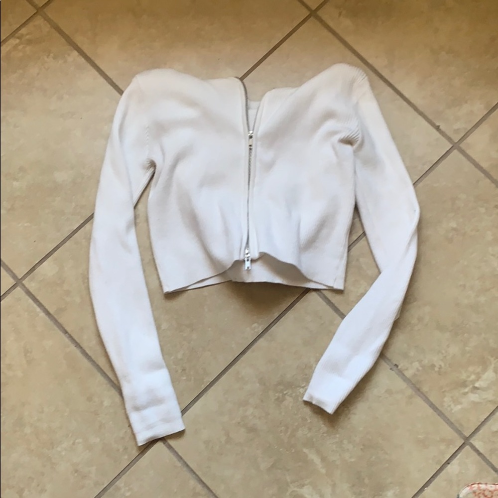 brandy melville white zip up.